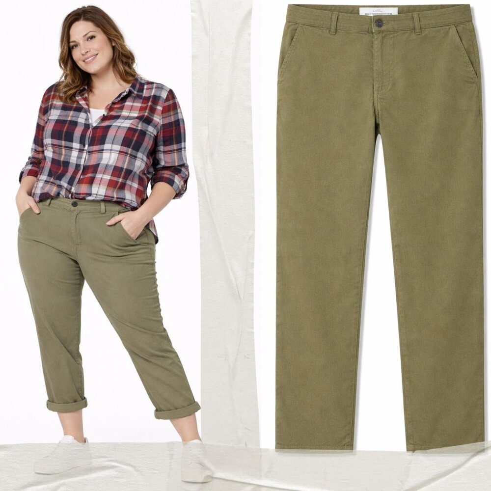 Plus Size Straight Leg Stretch Twill Slim Fit Chino Pants Size 18 - Olive Color